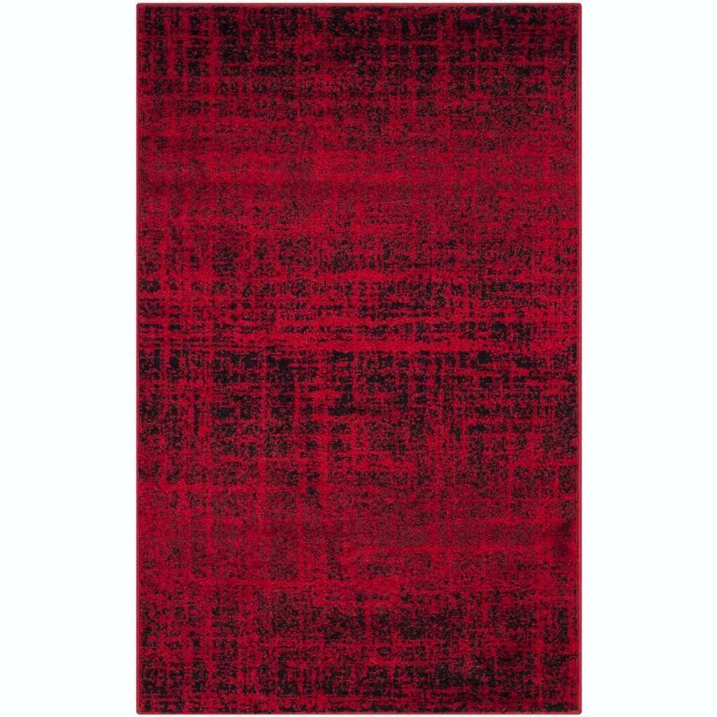 Red and Black Synthetic Rectangular Area Rug