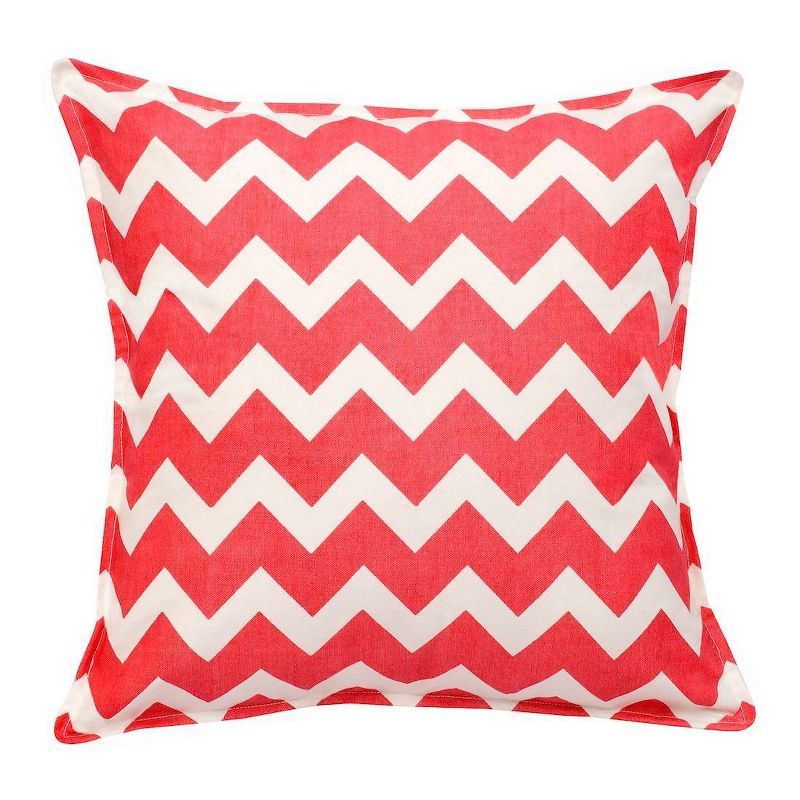 Pink and White Chevron Cotton Canvas Square Throw Pillow, 20"