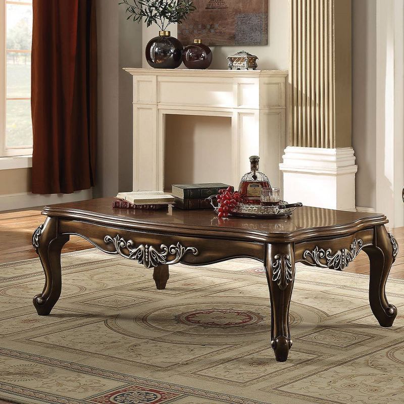 Latisha Antique Oak Rectangular Coffee Table with Carved Legs