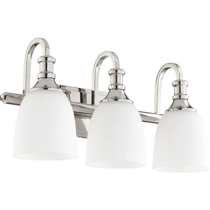 Polished Nickel 3-Light Vanity Fixture with Satin Opal Glass Shades