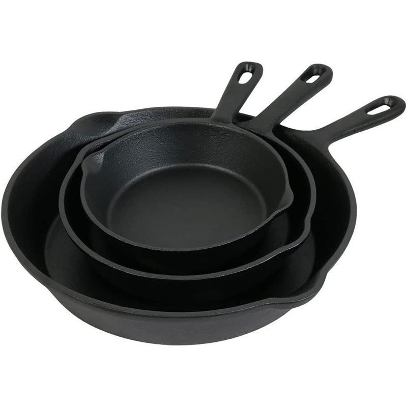 Heavy-Duty Black Cast Iron Skillet Set, 3-Piece