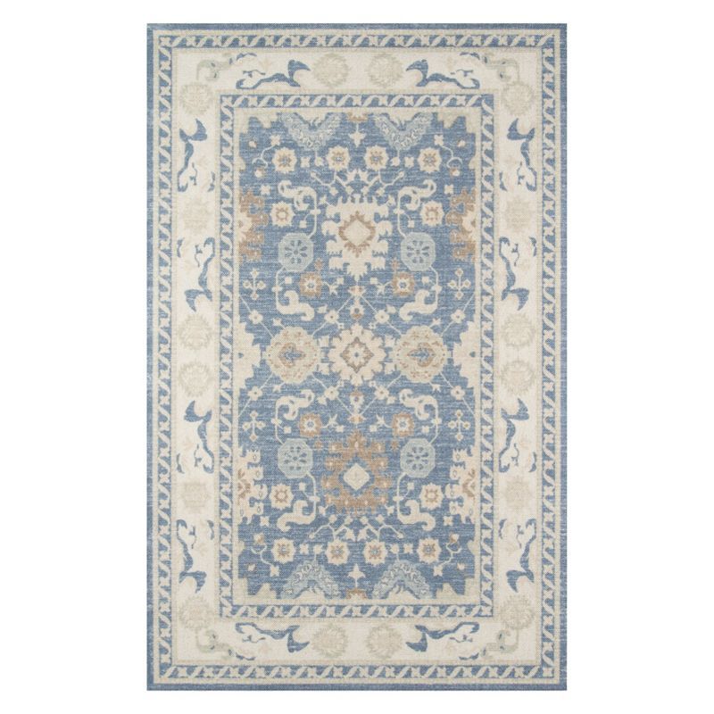 Anatolia Light Blue Wool and Nylon Medallion Area Rug