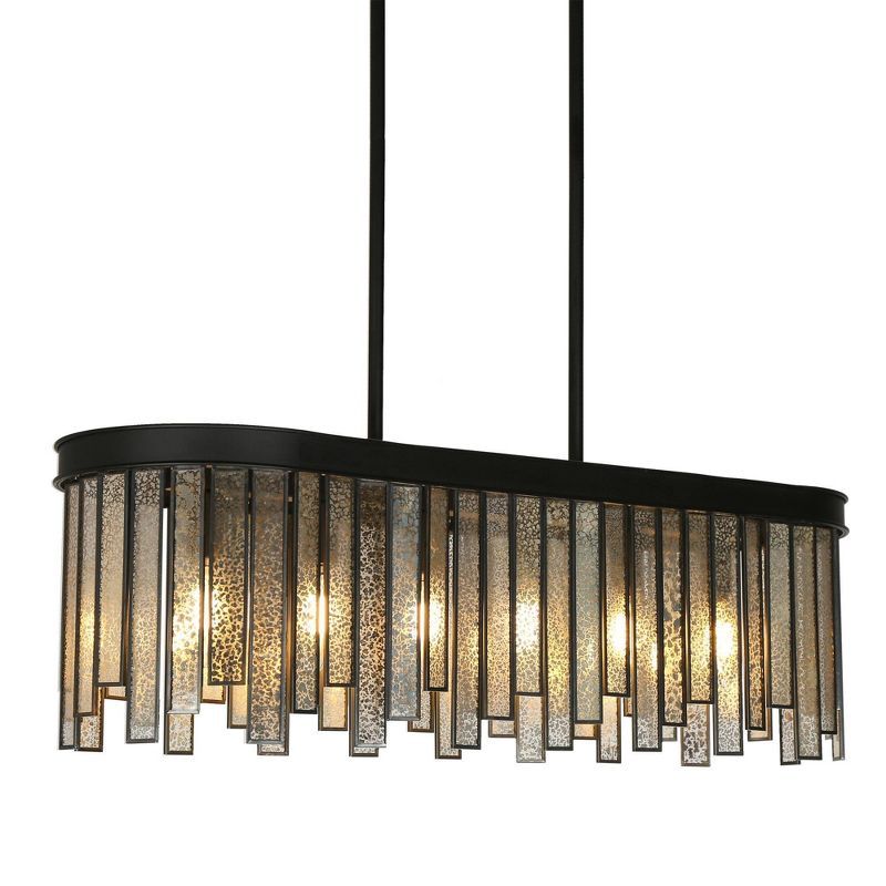 Matte Black and Mercury Glass 6-Light Linear Chandelier