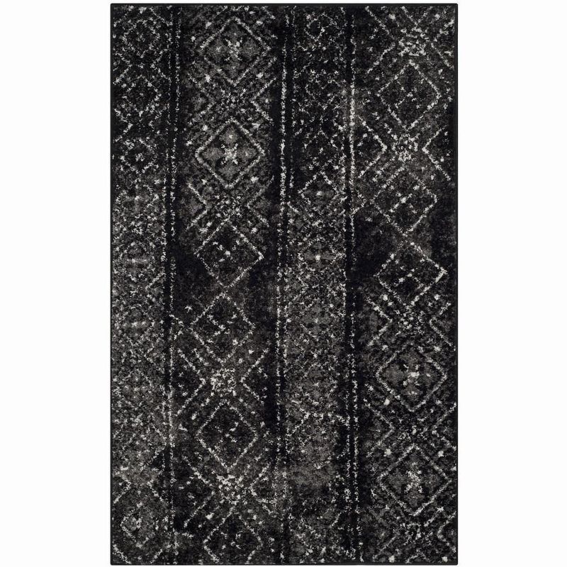 Black and Silver Geometric Low Pile Area Rug, 3' x 5'