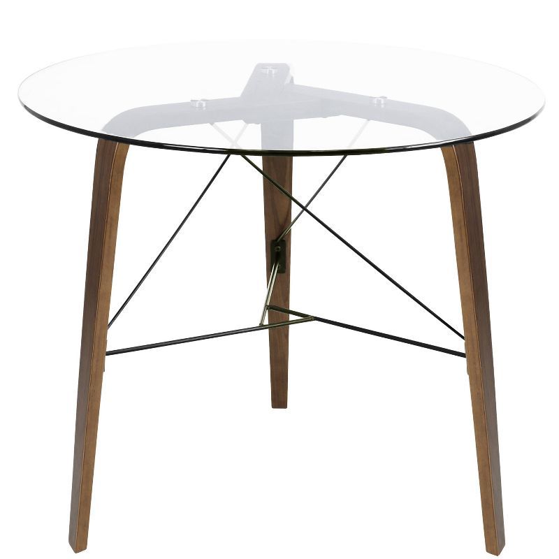 39" CosmoFlair Circular Glass & Walnut Wood Dining Table