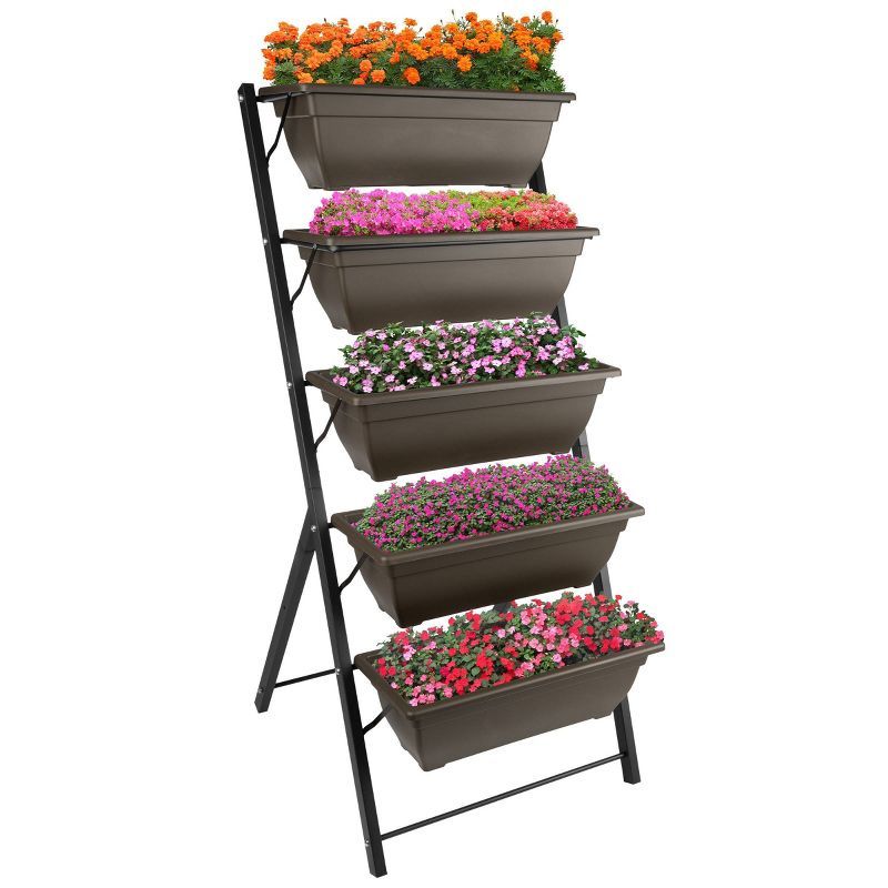 Brown 5-Tier Vertical Outdoor Planter with Steel Frame