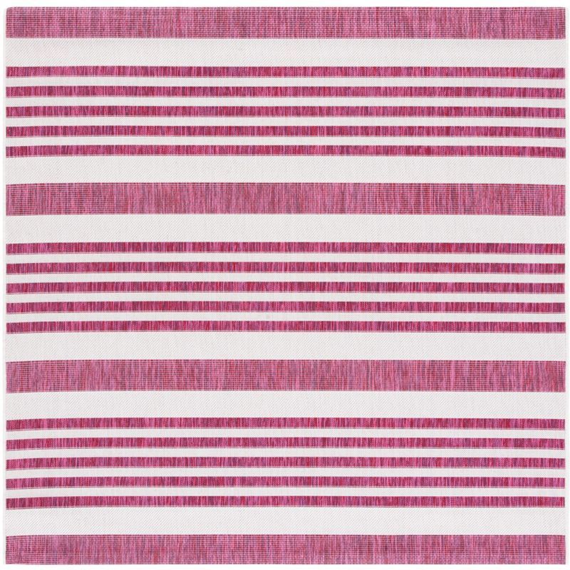 Ivory and Red Striped Square Synthetic Indoor/Outdoor Rug