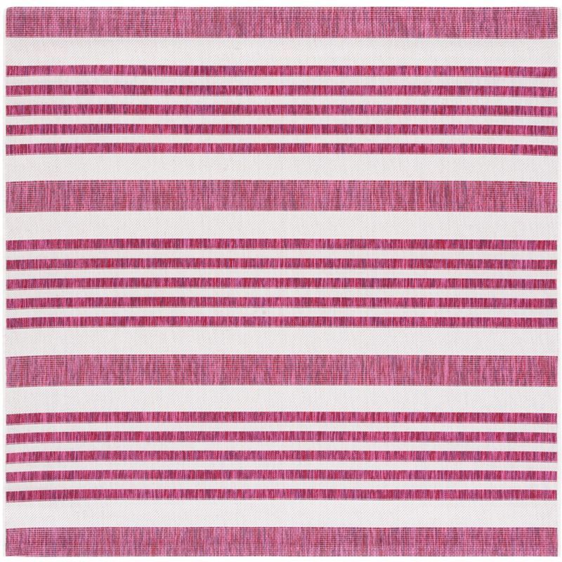 Ivory and Red Striped Square Synthetic Indoor/Outdoor Rug