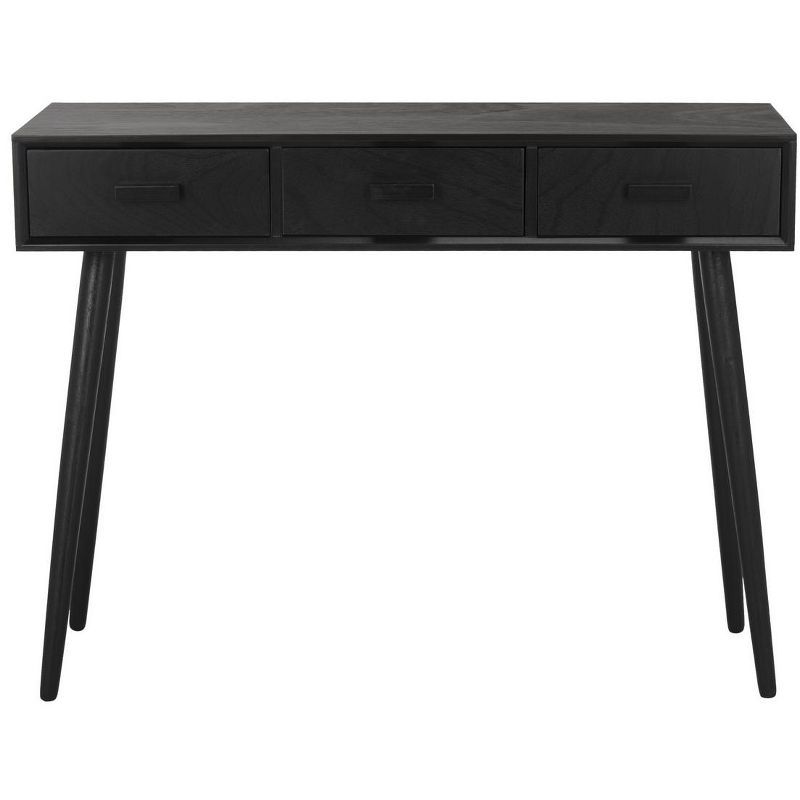 Transitional Black Rectangular Console Table with 3 Drawers