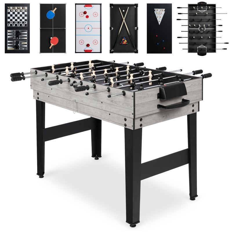 Gray 42.25" 10-in-1 Combo Game Table Set with Foosball, Hockey, and Ping Pong