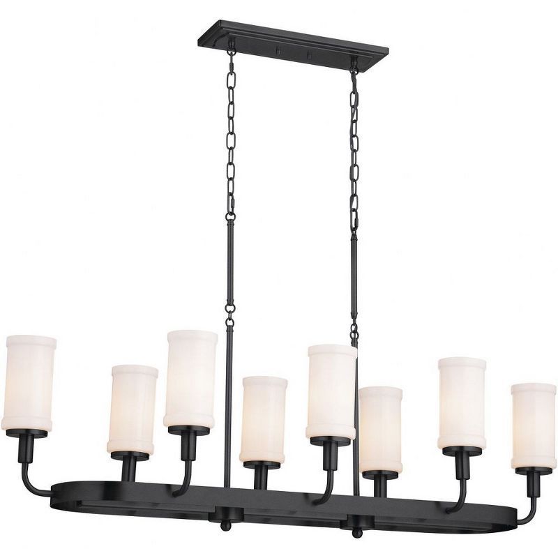 Vetivene 8-Light Textured Black Chandelier with Opal Glass Shades