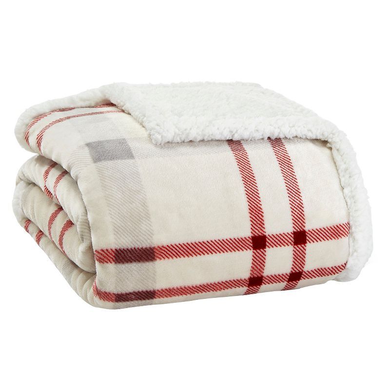 50"x60" Plaid Reversible Sherpa Fleece Throw Blanket