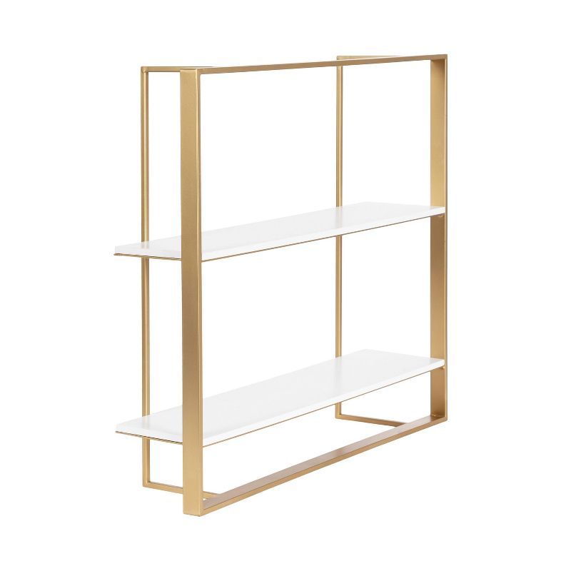 Gold and White Modern Floating Wall Shelf with Wooden Tiers
