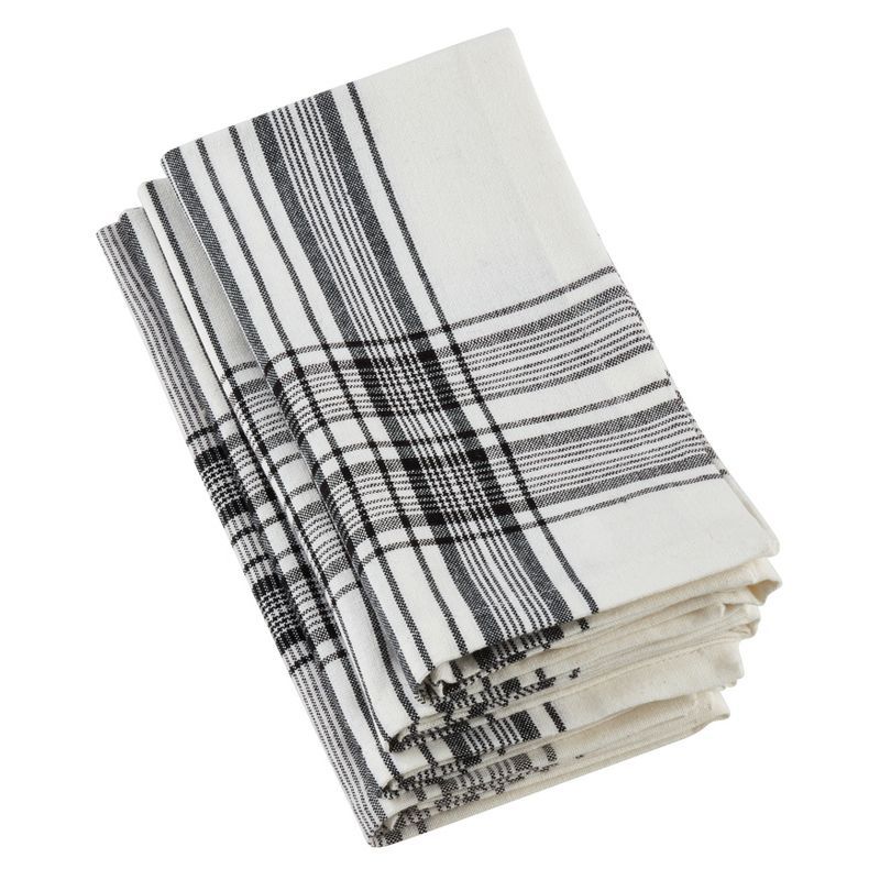 Black and White Cotton Plaid Table Napkins, Set of 4