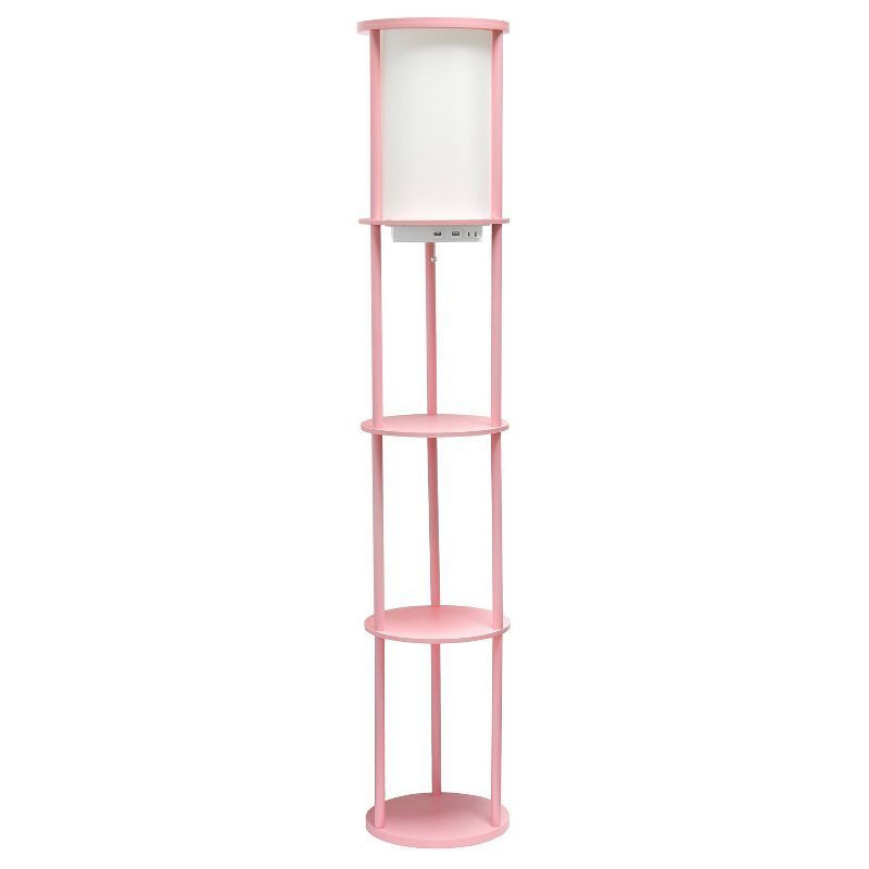 62.5" Light Pink Modern Shelf Floor Lamp with USB Ports