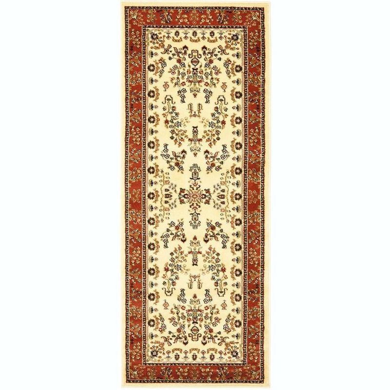 Ivory and Rust Floral Motif Synthetic Runner Rug