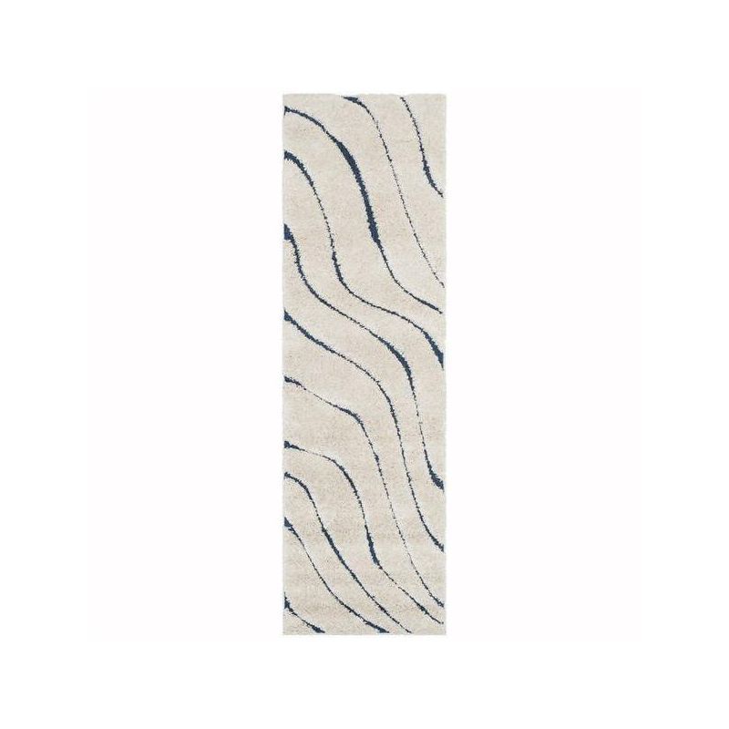 Serene Shag Cream & Blue Synthetic Runner Rug - 2'3" x 7'