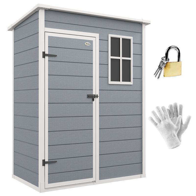 Gray Resin Outdoor Storage Shed with Window and Lock, 76" x 59.5"