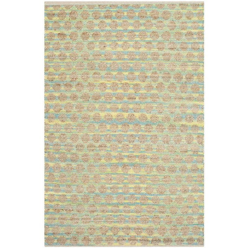 Teal and Natural Hand-Knotted Cotton 4' x 6' Area Rug