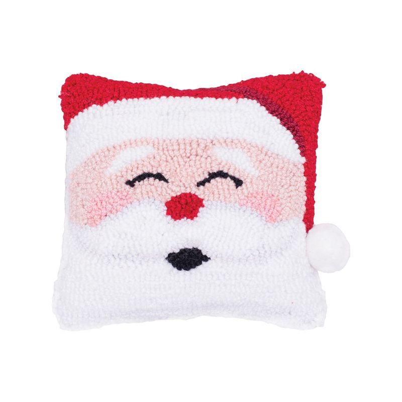 Happy Santa Red and White Hooked 8" x 8" Holiday Pillow