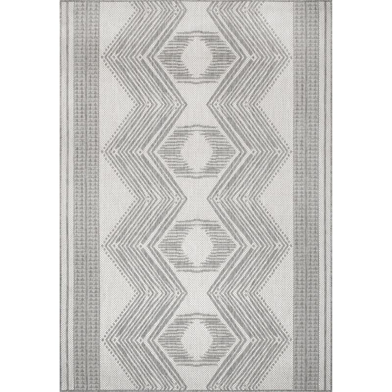 Modern Boho Light Grey Square Synthetic Indoor/Outdoor Rug