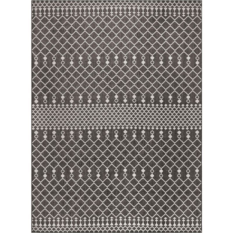 Black and White Moroccan Trellis 8' x 10' Flatweave Outdoor Rug