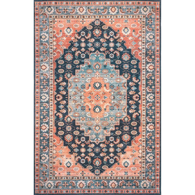 Blue Medallion Easy-Care Washable Synthetic Rug, 4' x 6'