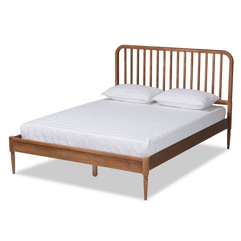 Walnut Brown Full Wood Frame Upholstered Tufted Bed with Slats