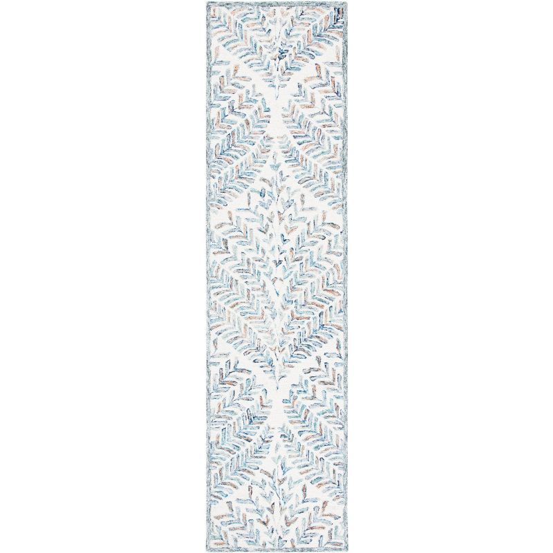 Ivory and Blue Hand-Tufted Wool Runner Rug