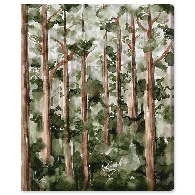 Wildy Forest Green and Brown Watercolor Landscape Canvas Art, 36" x 45"
