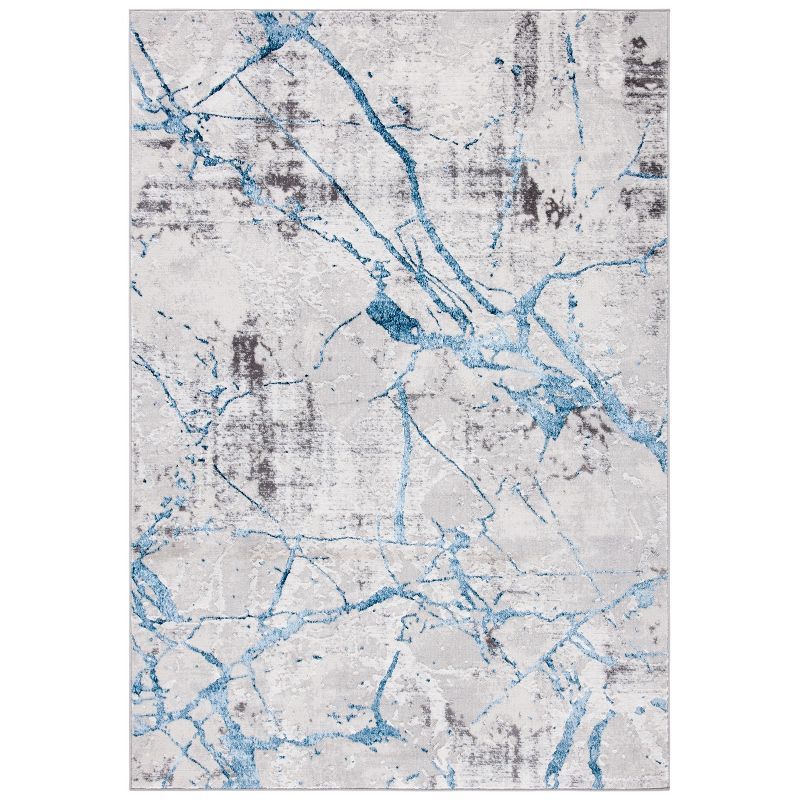 Amelia 3' x 5' Grey and Blue Abstract Synthetic Area Rug