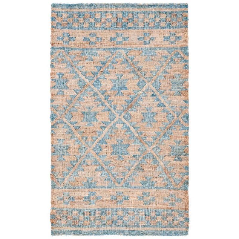 Handmade Blue and Natural Wool Flat Woven Area Rug, 3' x 5'