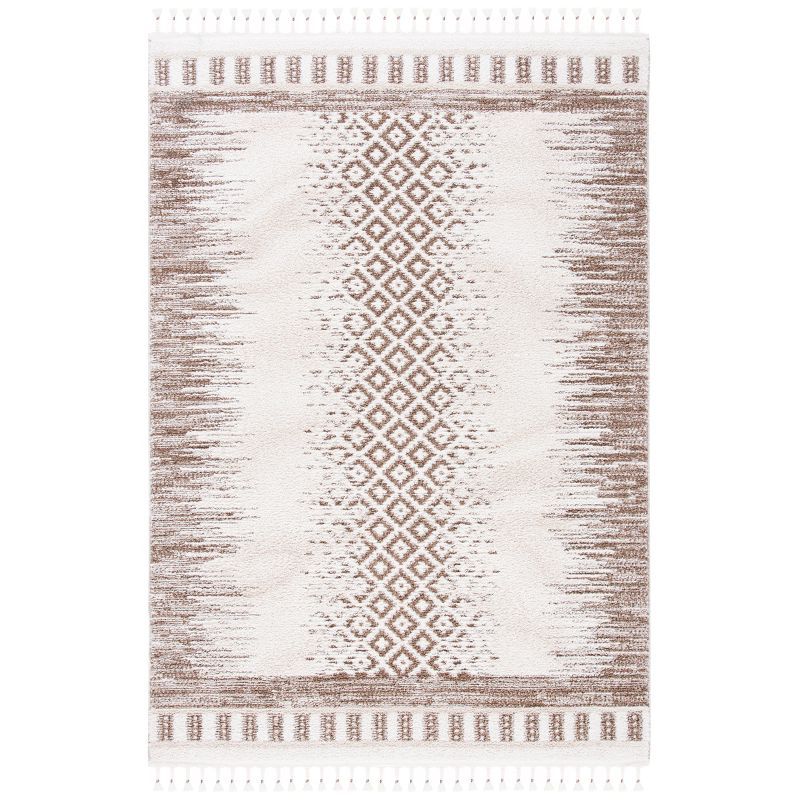 Ivory Diamond Shag 5' x 7' Braided Edge Synthetic Area Rug