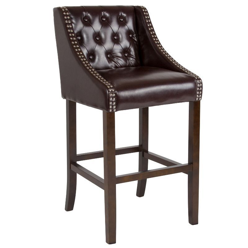 Saddle Style 32" Brown Leather and Wood Barstool