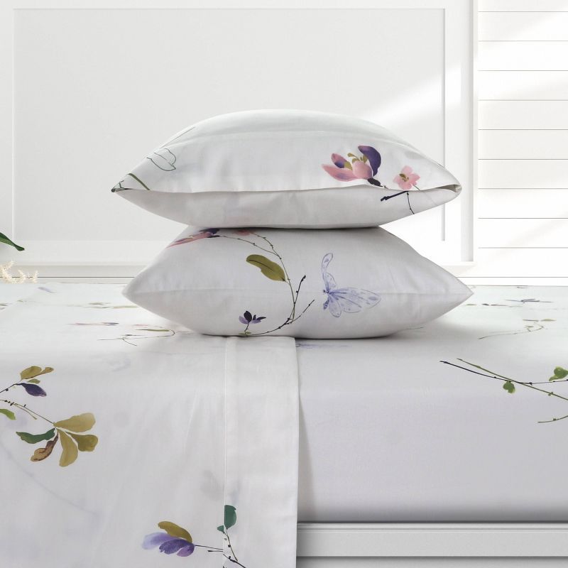 California King Blue Organic Cotton Floral Deep Pocket Sheet Set