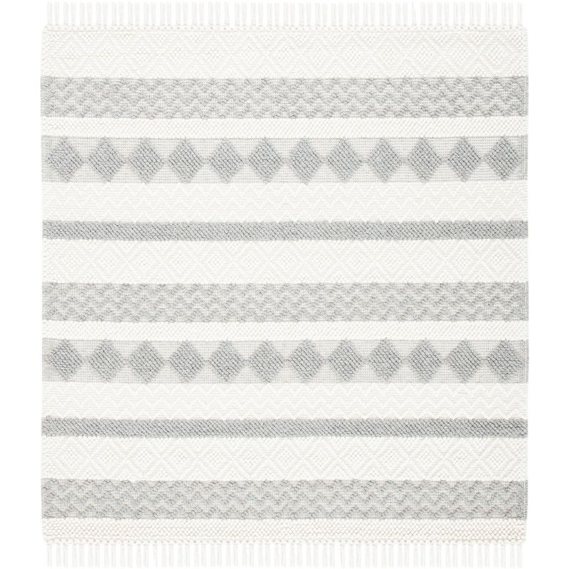 Ivory and Gray Hand-Tufted Wool Square Area Rug