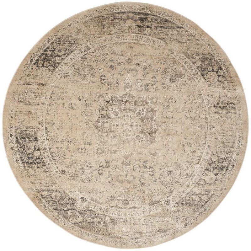 Vintage Warm Beige Round Wool and Viscose Area Rug