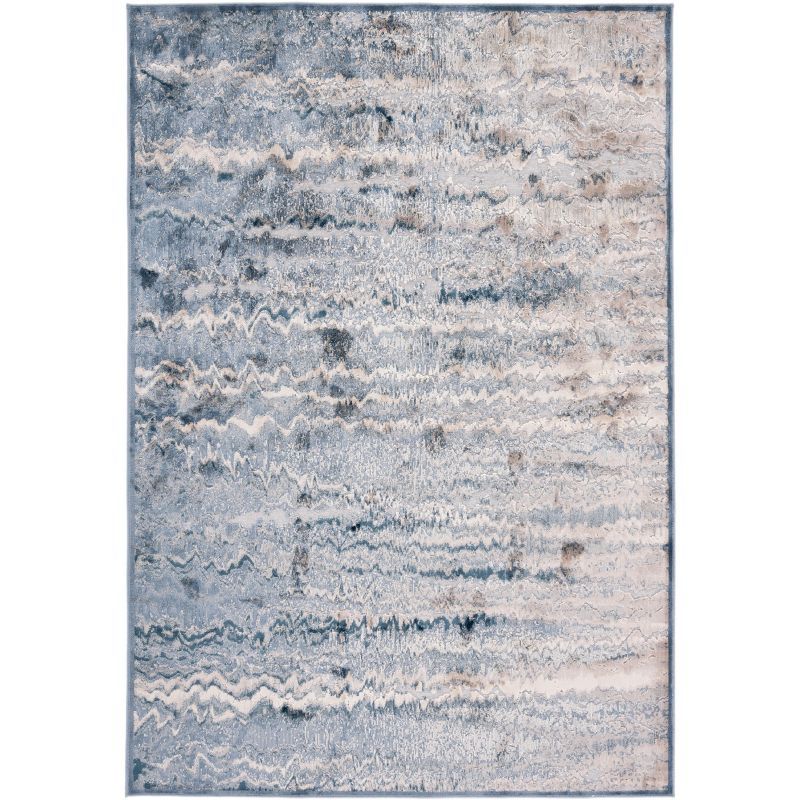 Blue Hand-Knotted Viscose and Silk Rectangular Rug