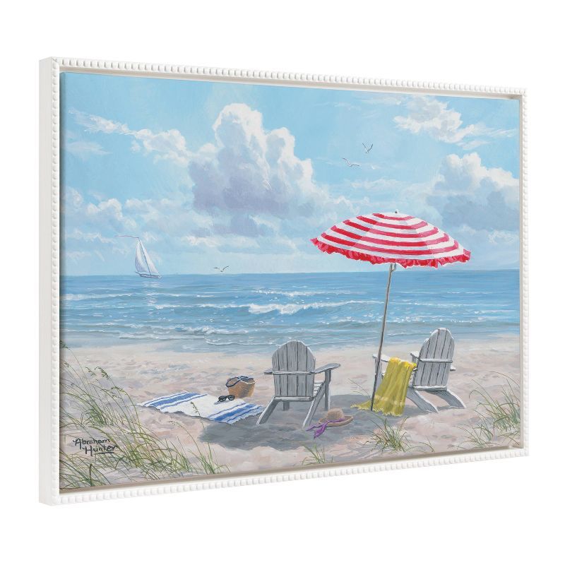 Sylvie Beaded White Frame Beach Day Canvas Art 28x38