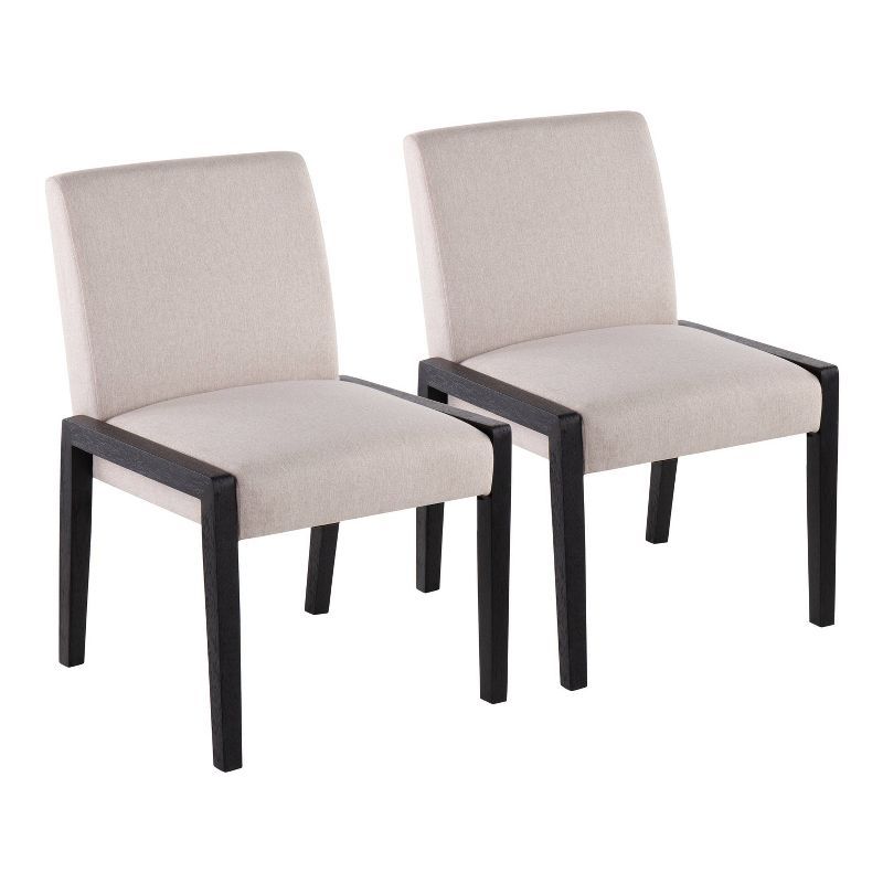 Carmen Beige Fabric and Black Wood Velvet Dining Chairs - Set of 2