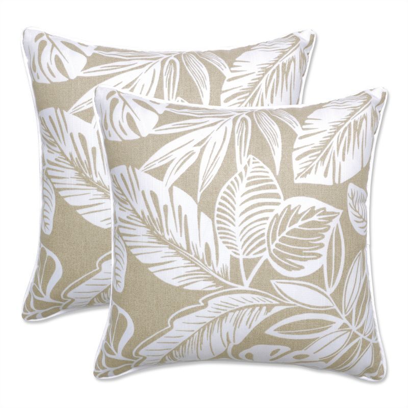 Delray Beige and White Ikat Outdoor Throw Pillow Set