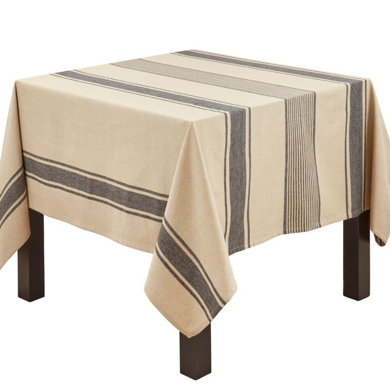 Natural Banded Cotton Square Tablecloth