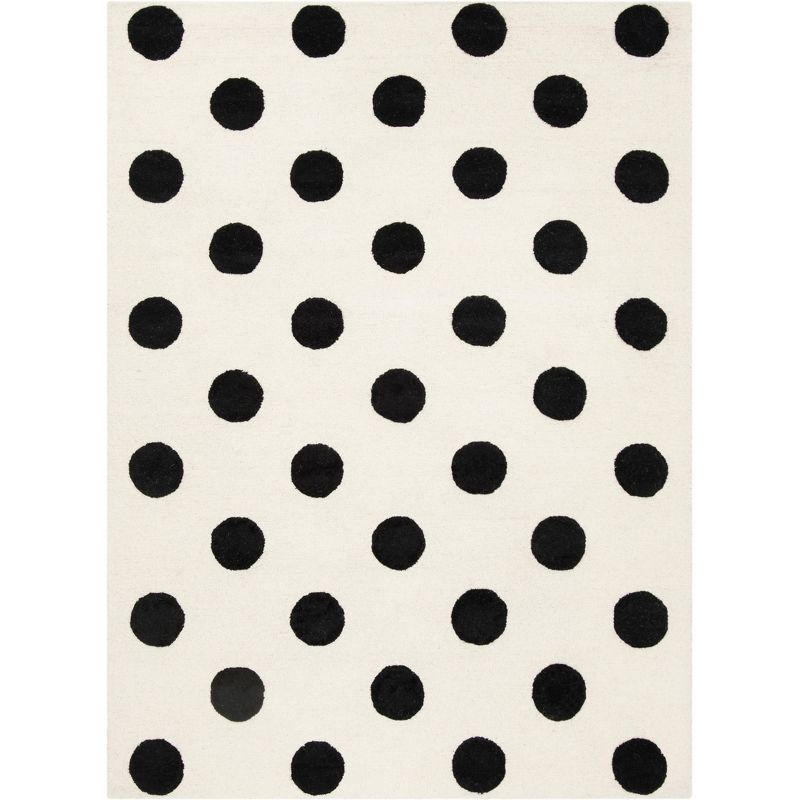 Playful Polka Dot Ivory & Black Hand-Tufted Wool Rug for Kids 5' x 7'