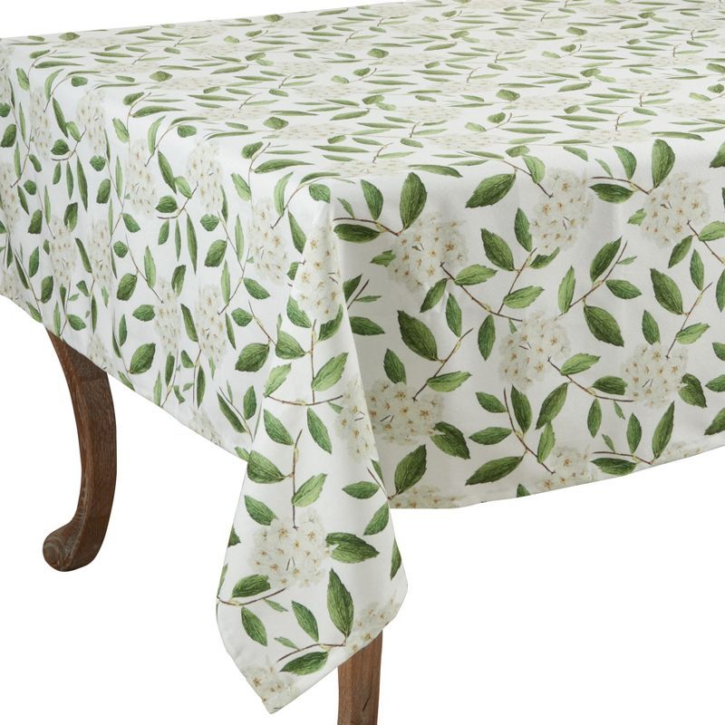 Green Floral Square Polyester Tablecloth, 55"