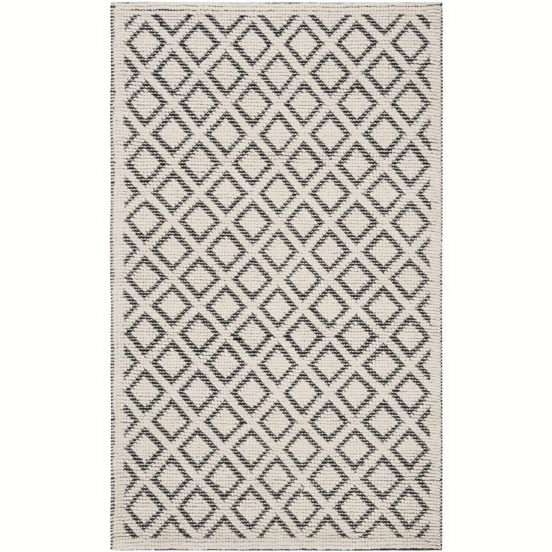 Ivory and Black Hand-Knotted Wool Area Rug, 3' x 5'