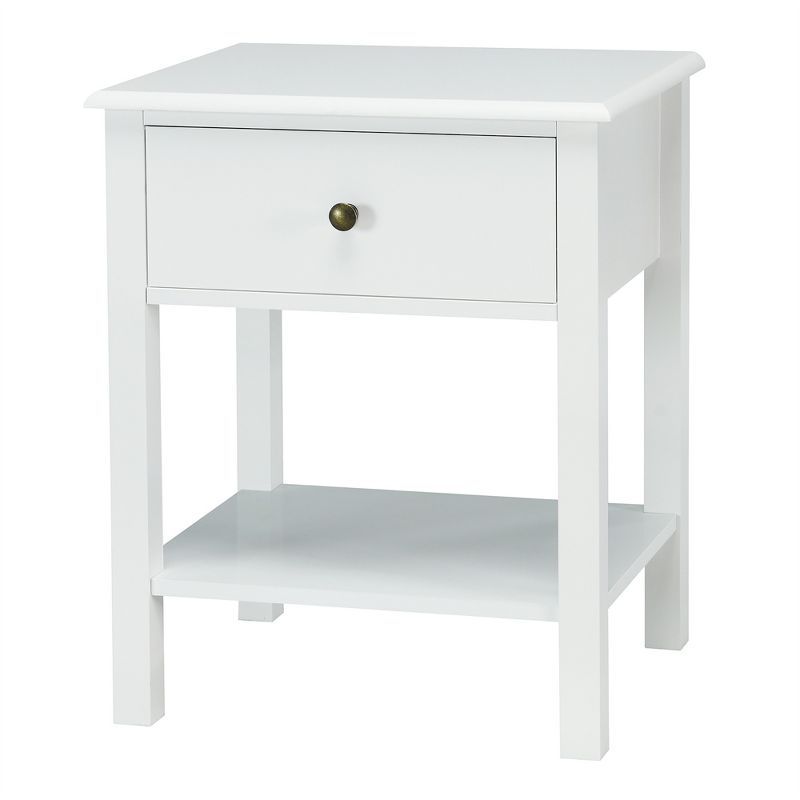 White MDF 1-Drawer Nightstand with Shelf