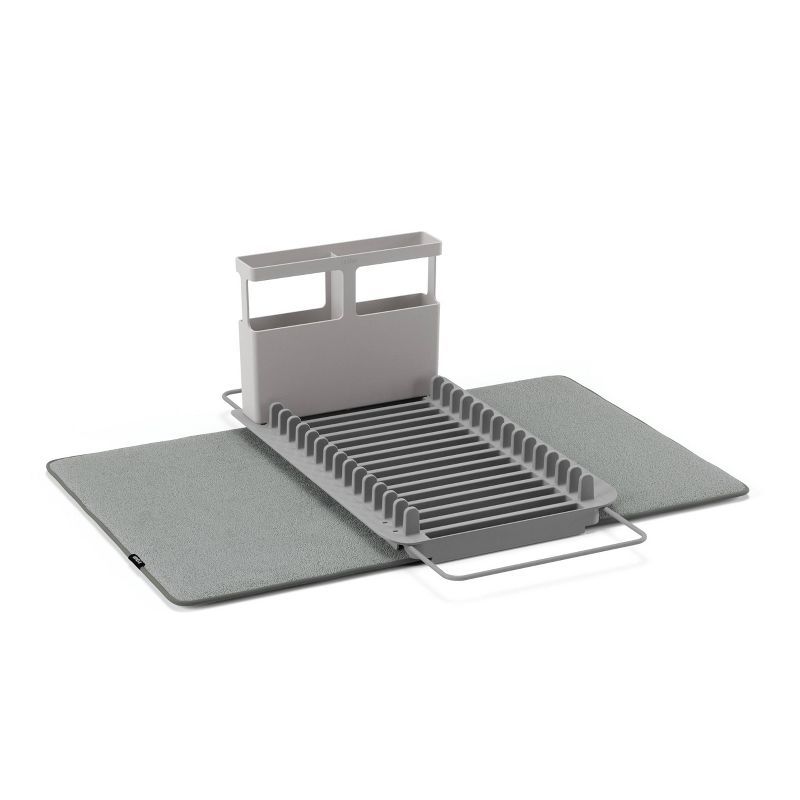 Charcoal Gray Foldable Over the Sink Dish Rack with Utensil Cup