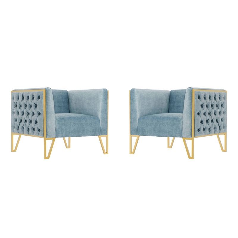 Ocean Blue Velvet Barrel Accent Chair with Geometric Metal Base