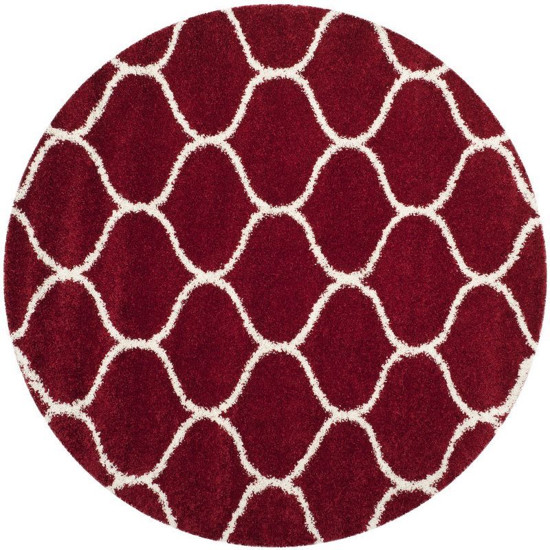 Hudson Round Red and Ivory Synthetic Shag Area Rug