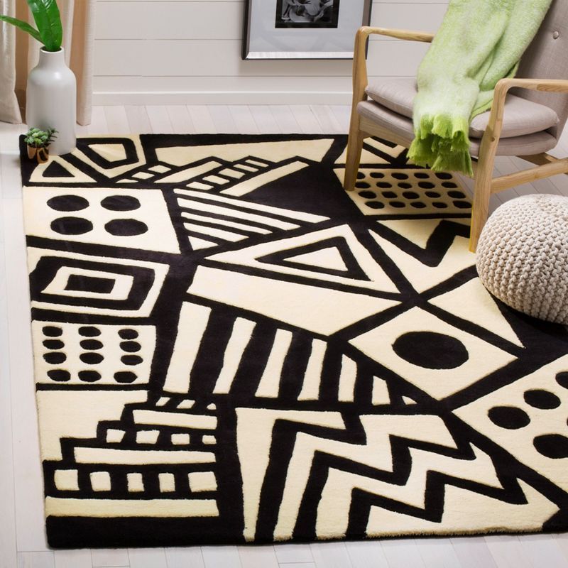 Ivory Geometric Tufted Wool Area Rug 3' x 5'